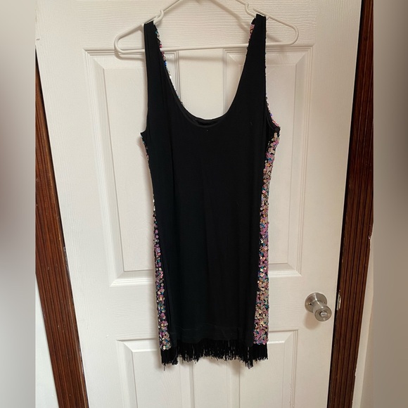 Flapper dress, sequins, fringe. 1920s pageboy rave goth. Sz L - Picture 4 of 5